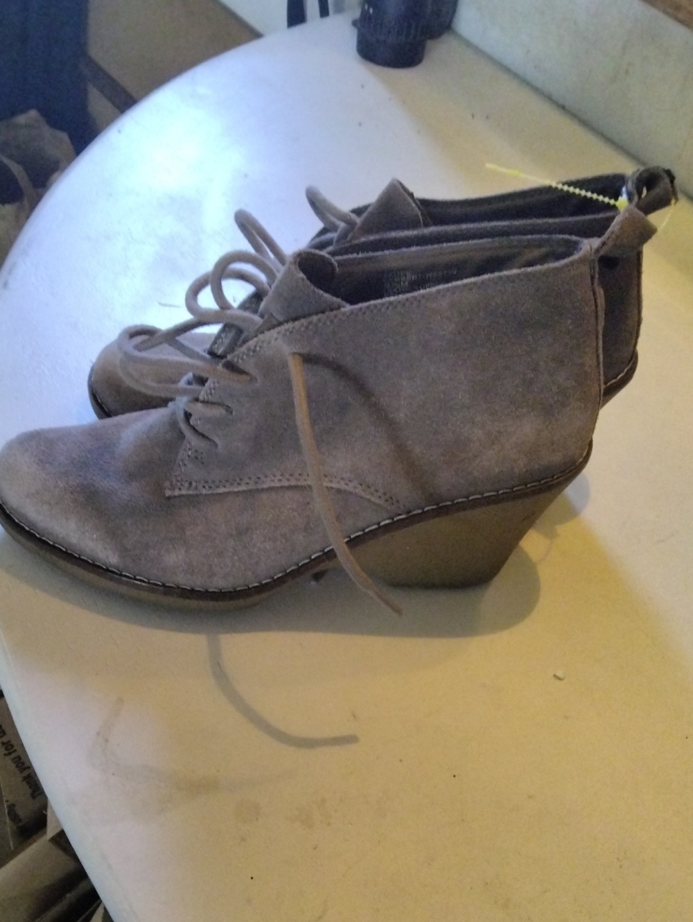 White Mountain Taupe Suede Lace-Up Wedge Ankle Boots